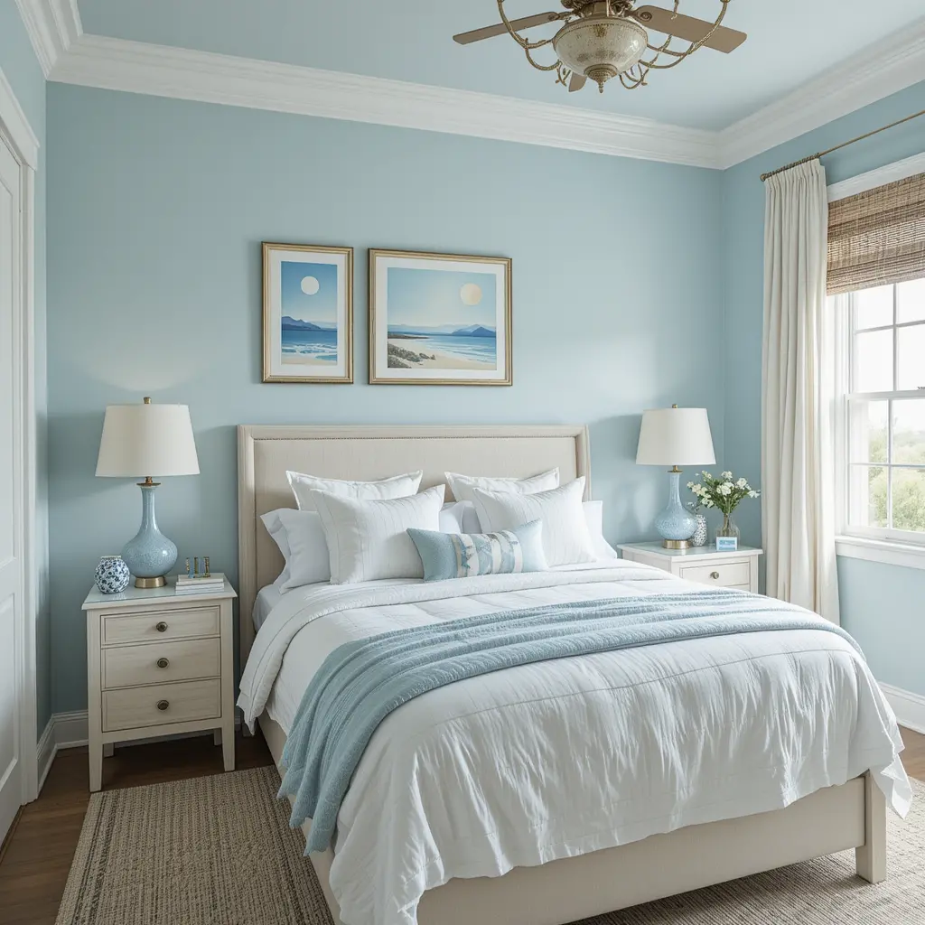 Coastal Blue Walls with White Trim