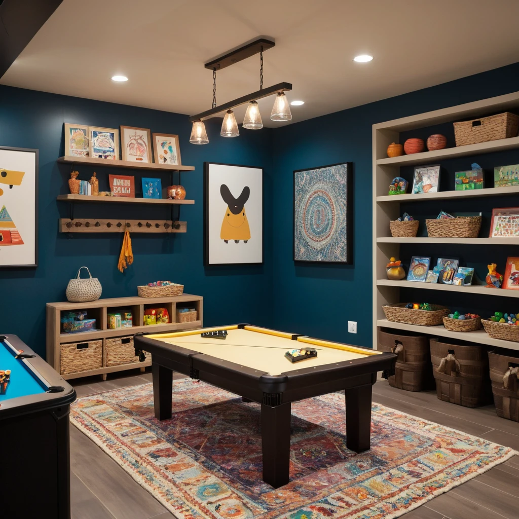 Family Game Night Basement Room