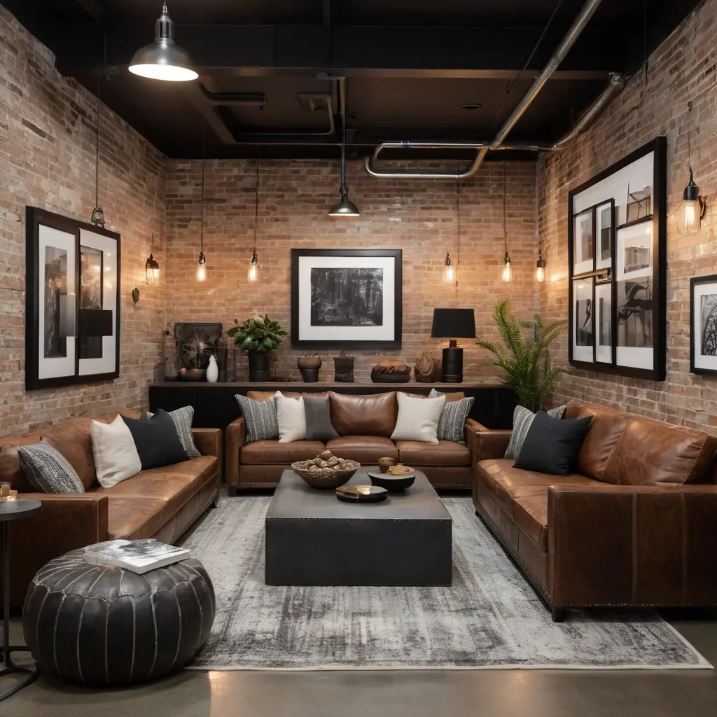 Industrial Loft Basement Family Room