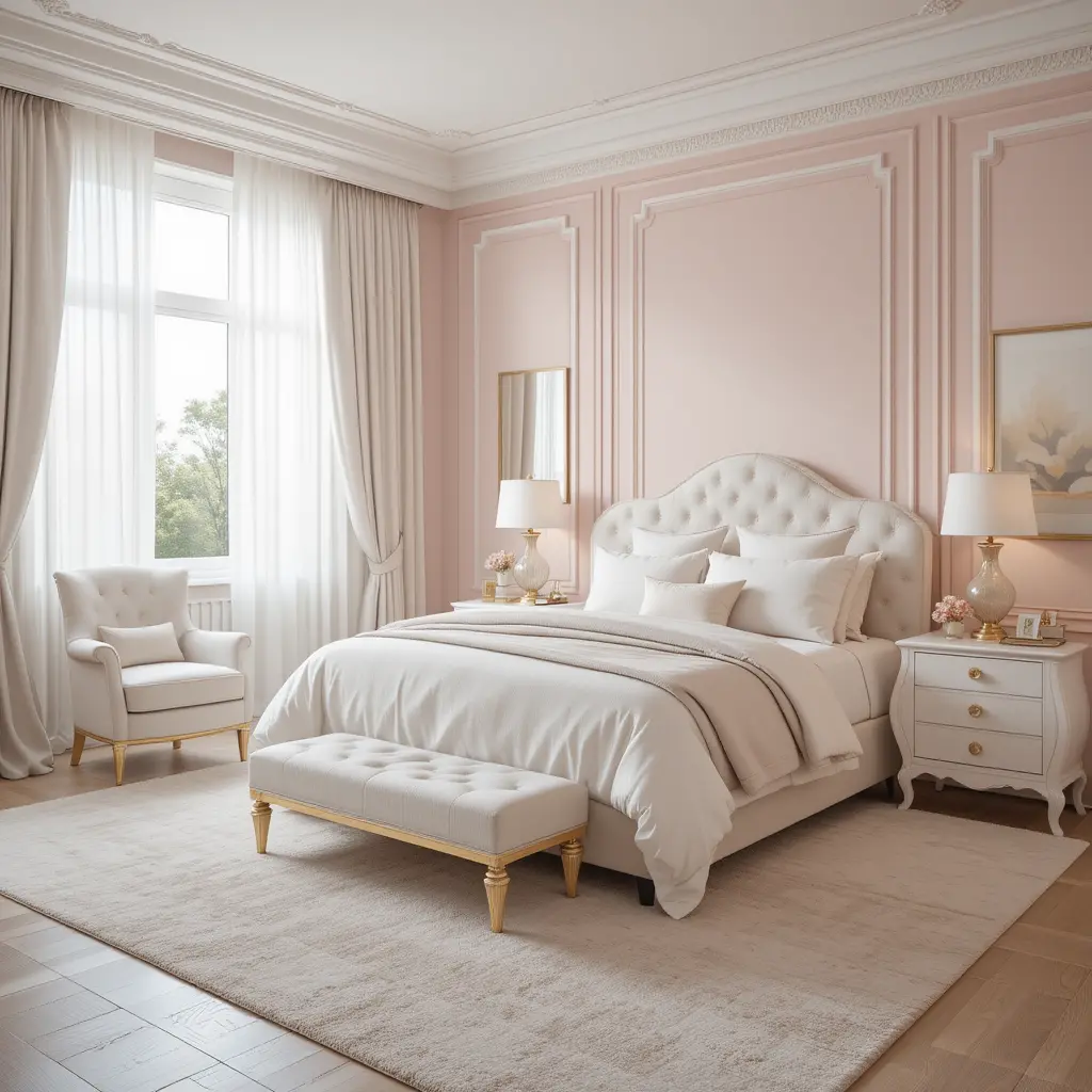 Soft Blush Walls with White Accents