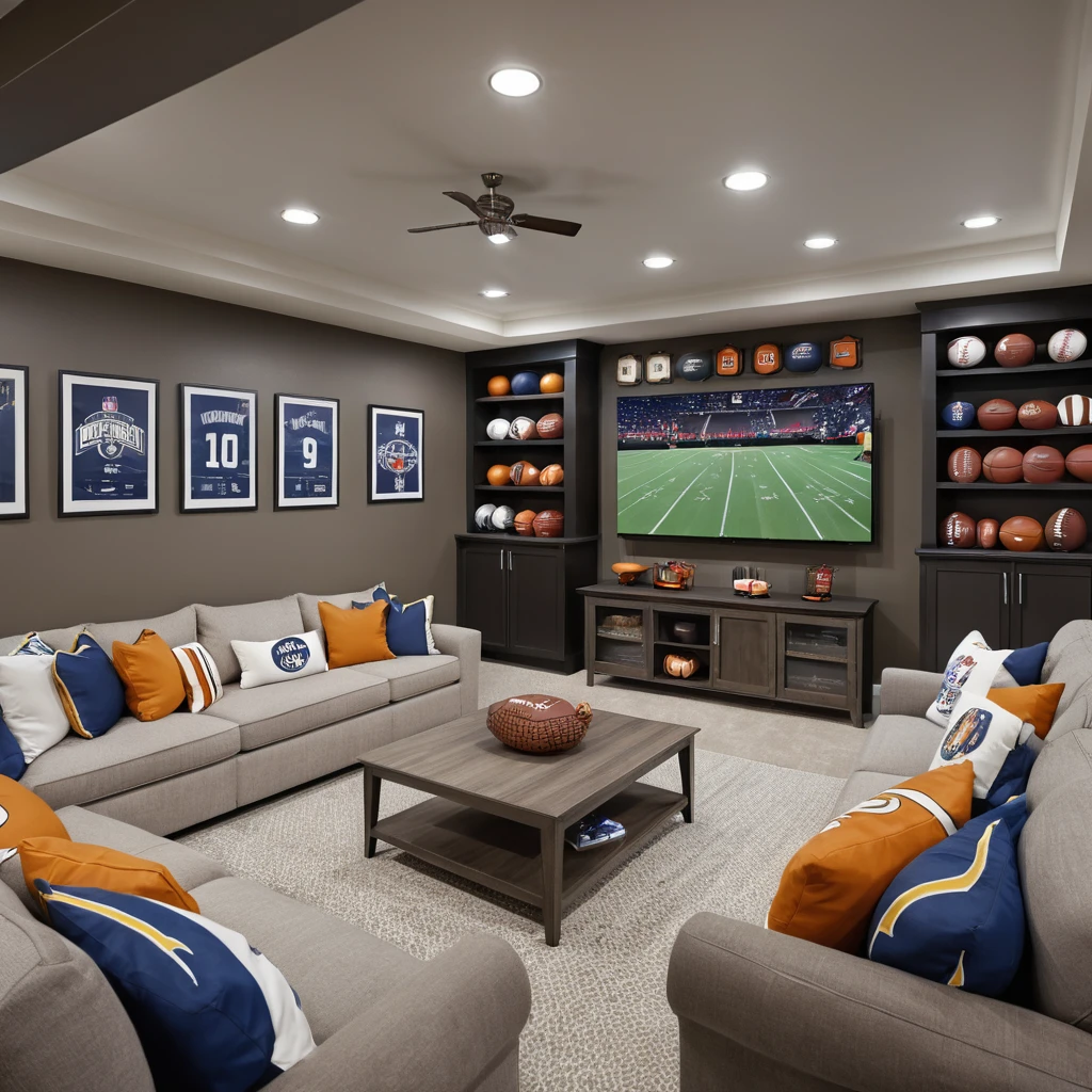 Sports-Themed Basement Family Room