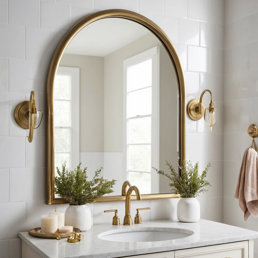 Arched Brass Frame Mirror