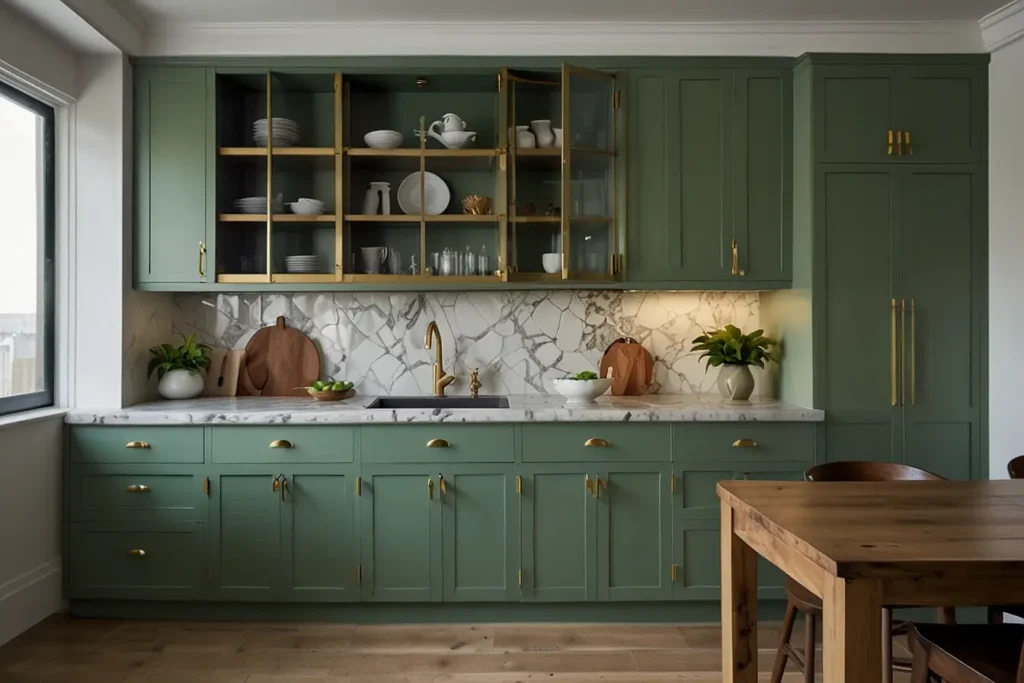 Beachy Green Cabinets with Brass Fixtures