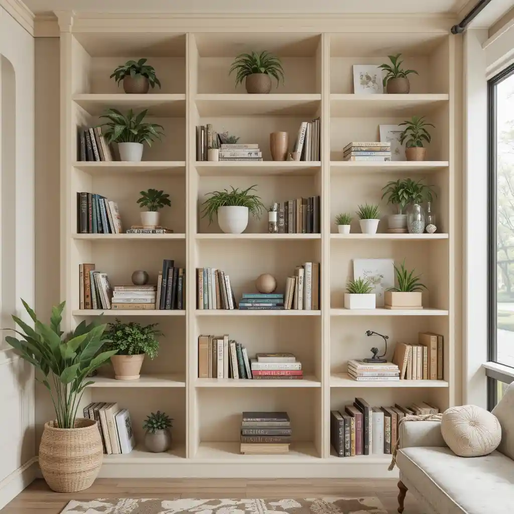 Beige and Cream Open Shelving
