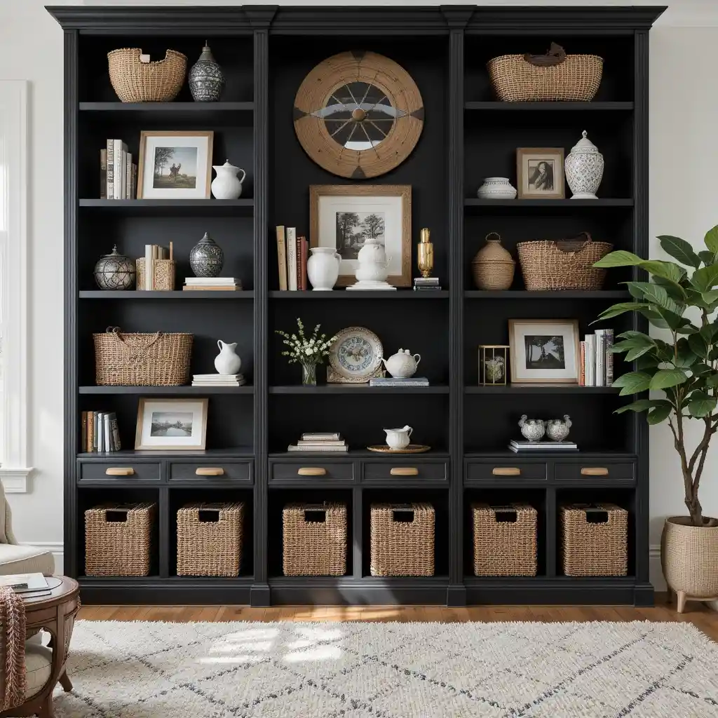 Black Bookcase with Brown Accents
