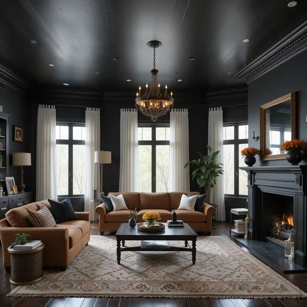 Black Ceiling with Brown Furniture