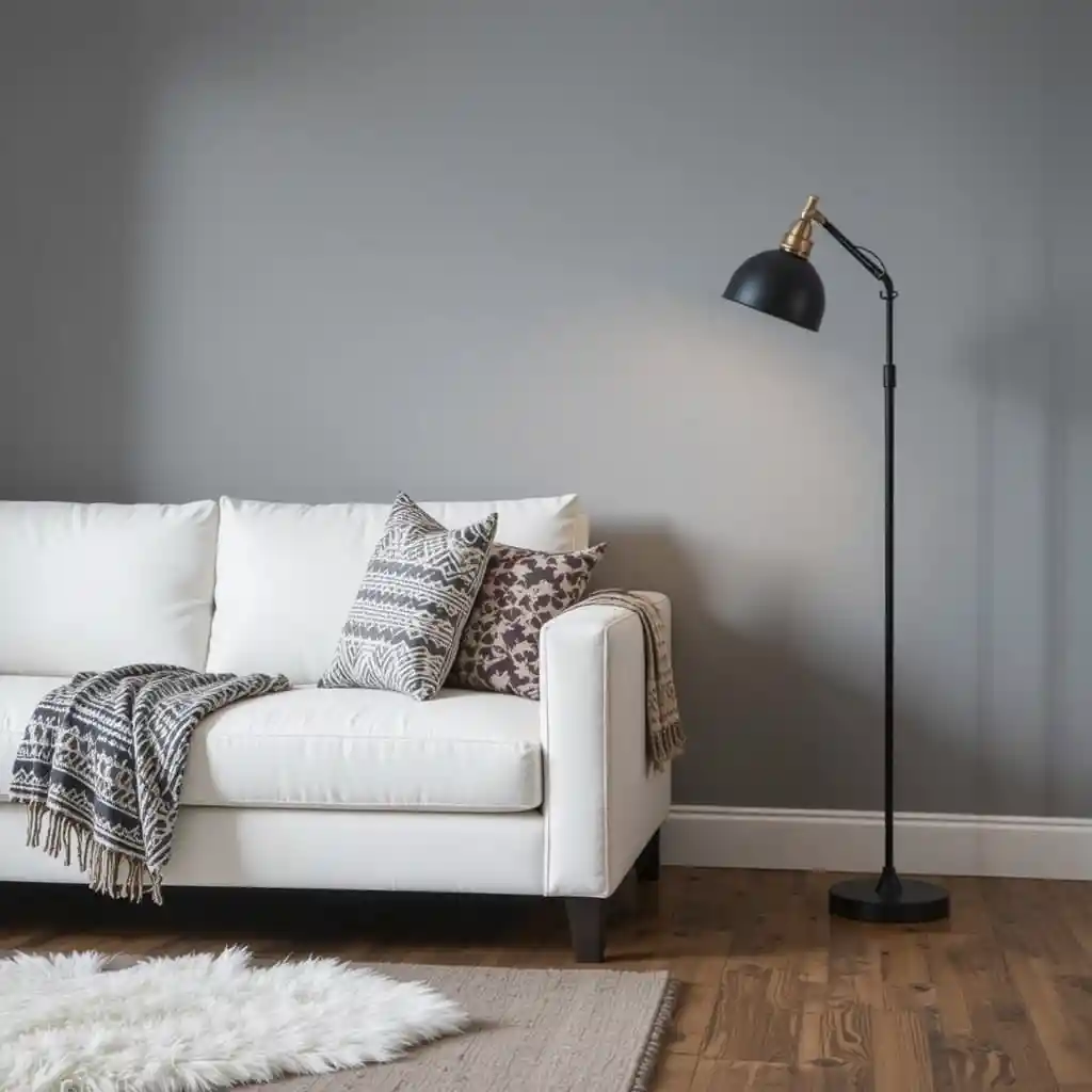 Black Metal Lamps with Brown Wooden Flooring