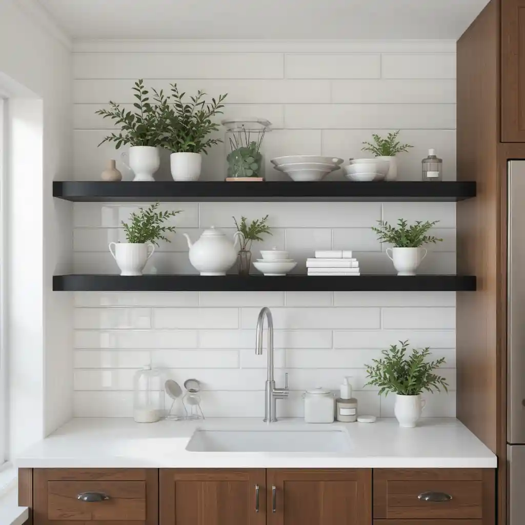 Black Shelves with Brown Cabinets