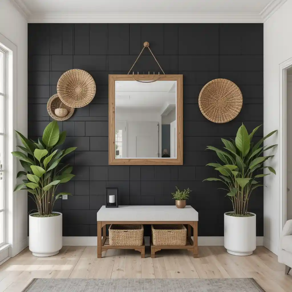 Black Shiplap Walls with Brown Decor