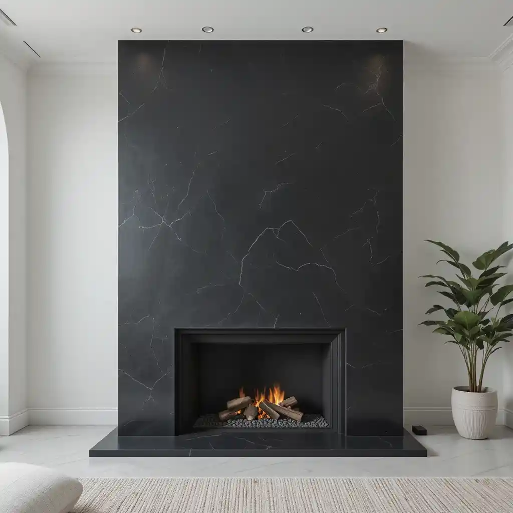 Black Slate Fireplace with Modern Mantel