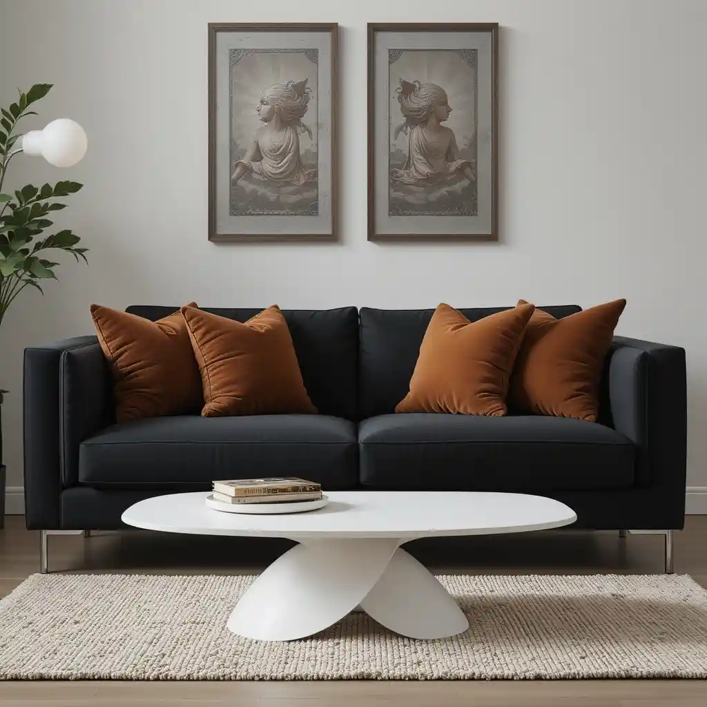 Black Sofa with Brown Pillows