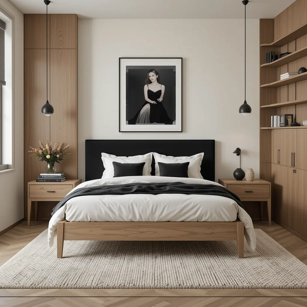 Black and Cream with Warm Wood Elements