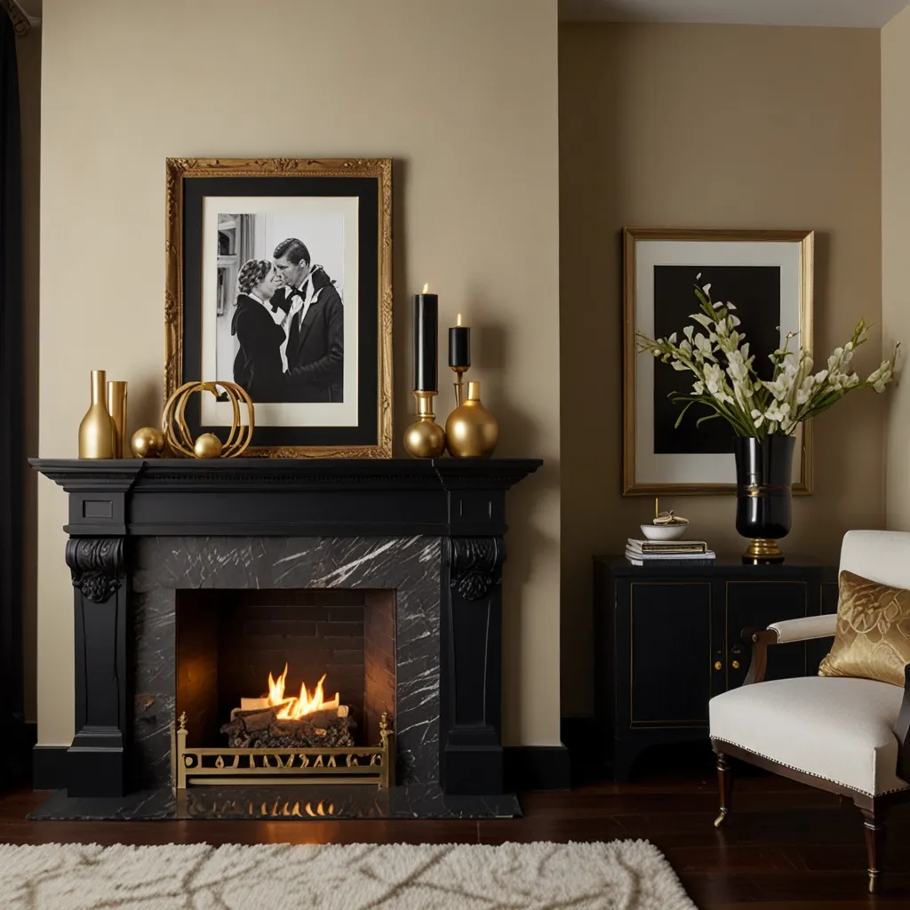 Black and Gold Accents on the Mantle