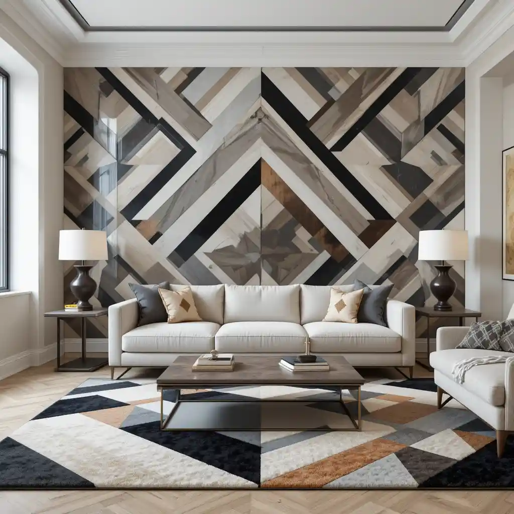 Bold Geometric Patterns on Walls and Rugs