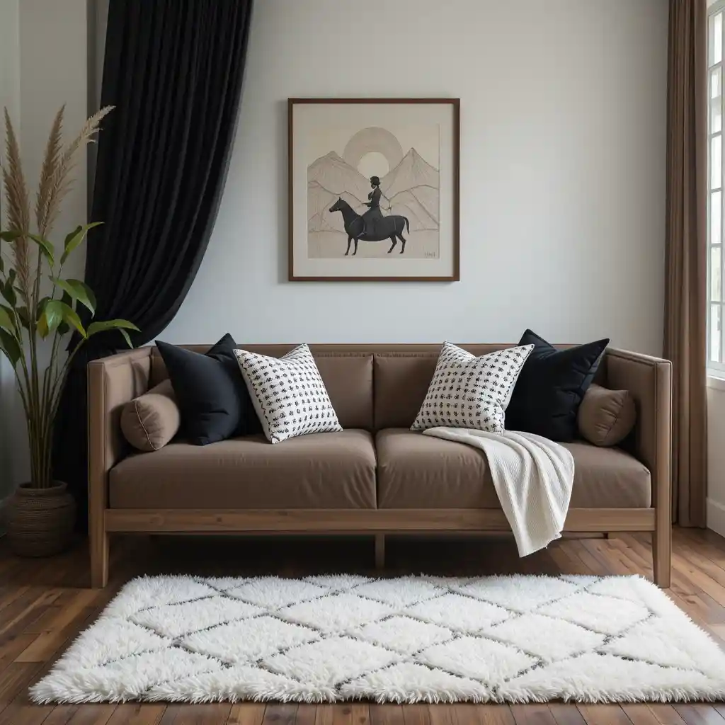 Brown Daybed with Black Pillows