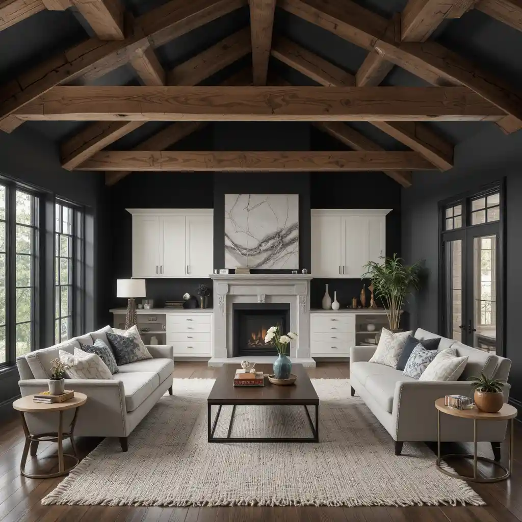Brown Exposed Beams with Black Walls