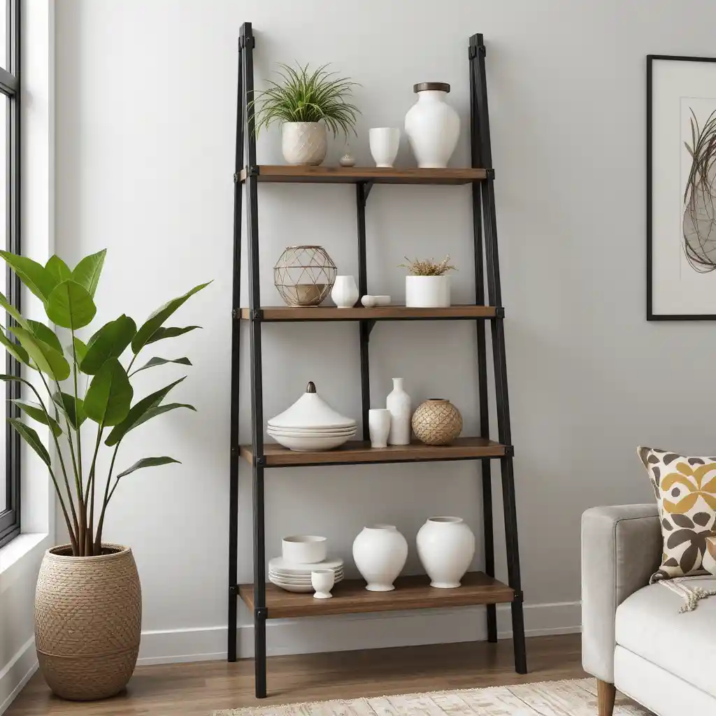 Brown Ladder Shelf with Black Frames