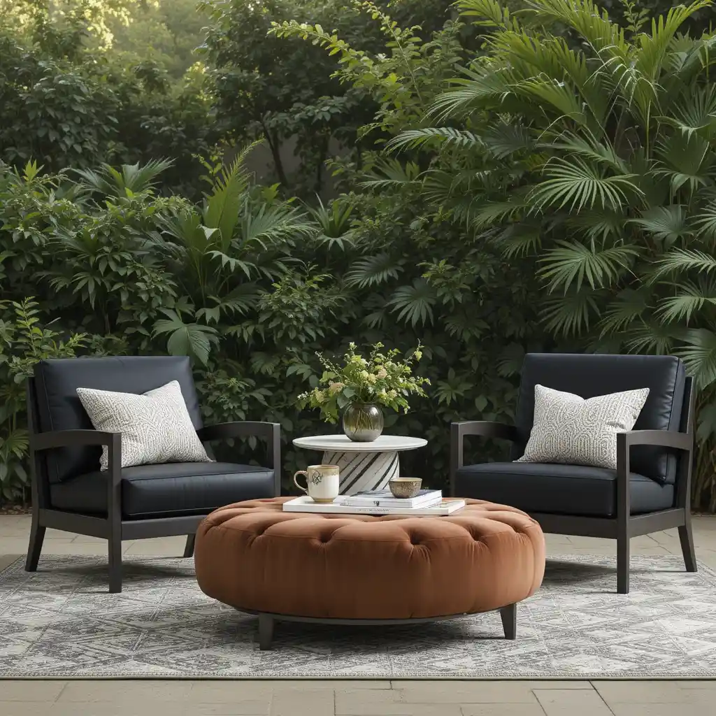 Brown Ottoman with Black Armchairs