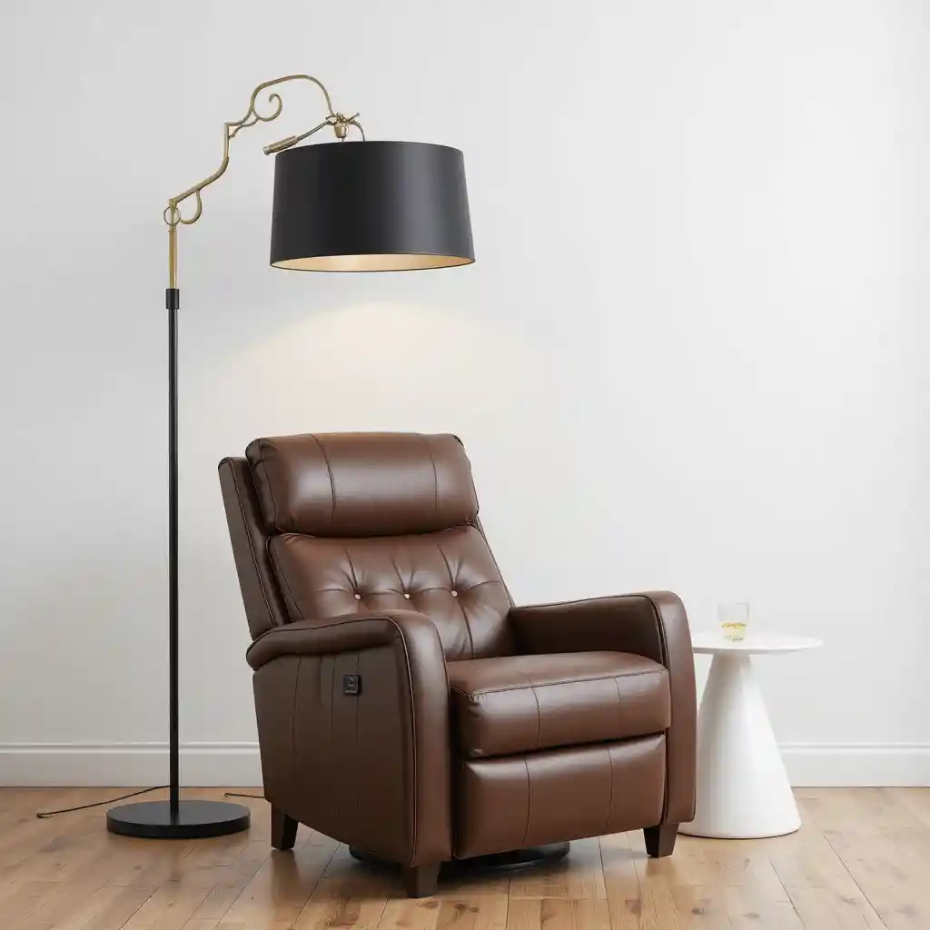Brown Recliner with Black Floor Lamp