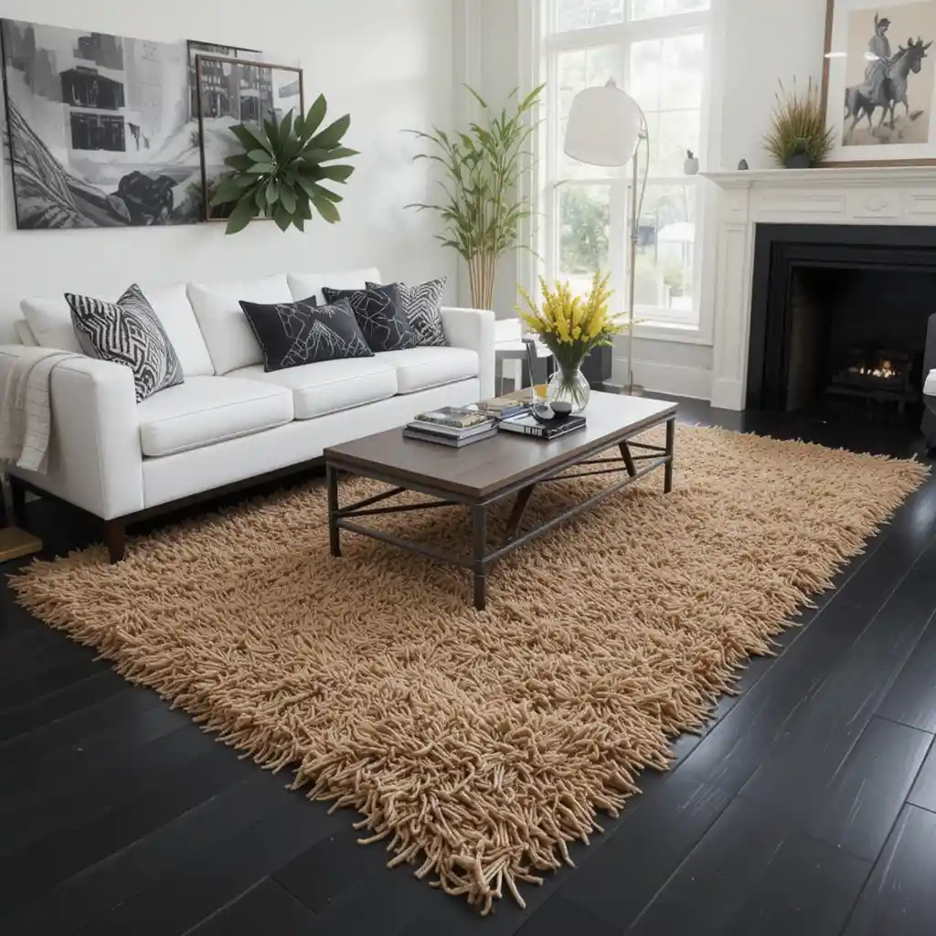 Brown Throw Rugs with Black Flooring