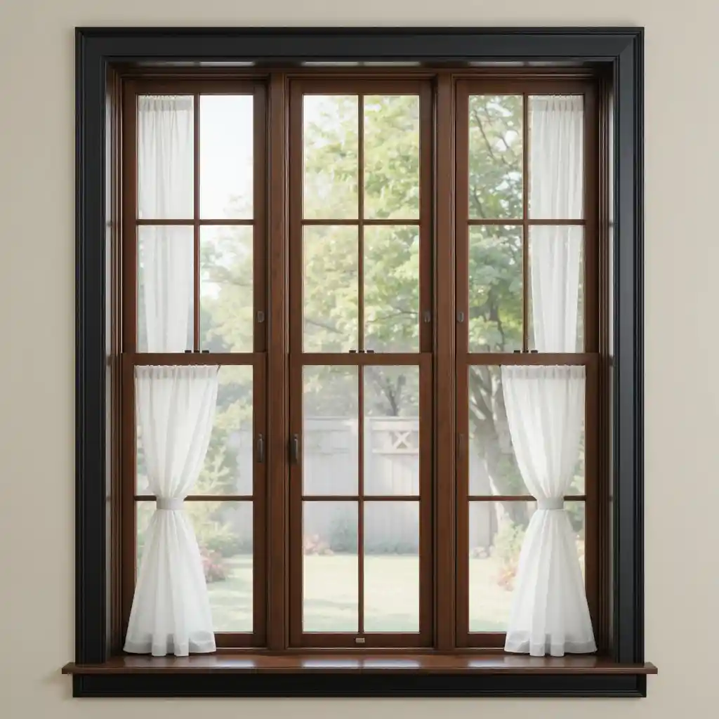 Brown Window Frames with Black Trim