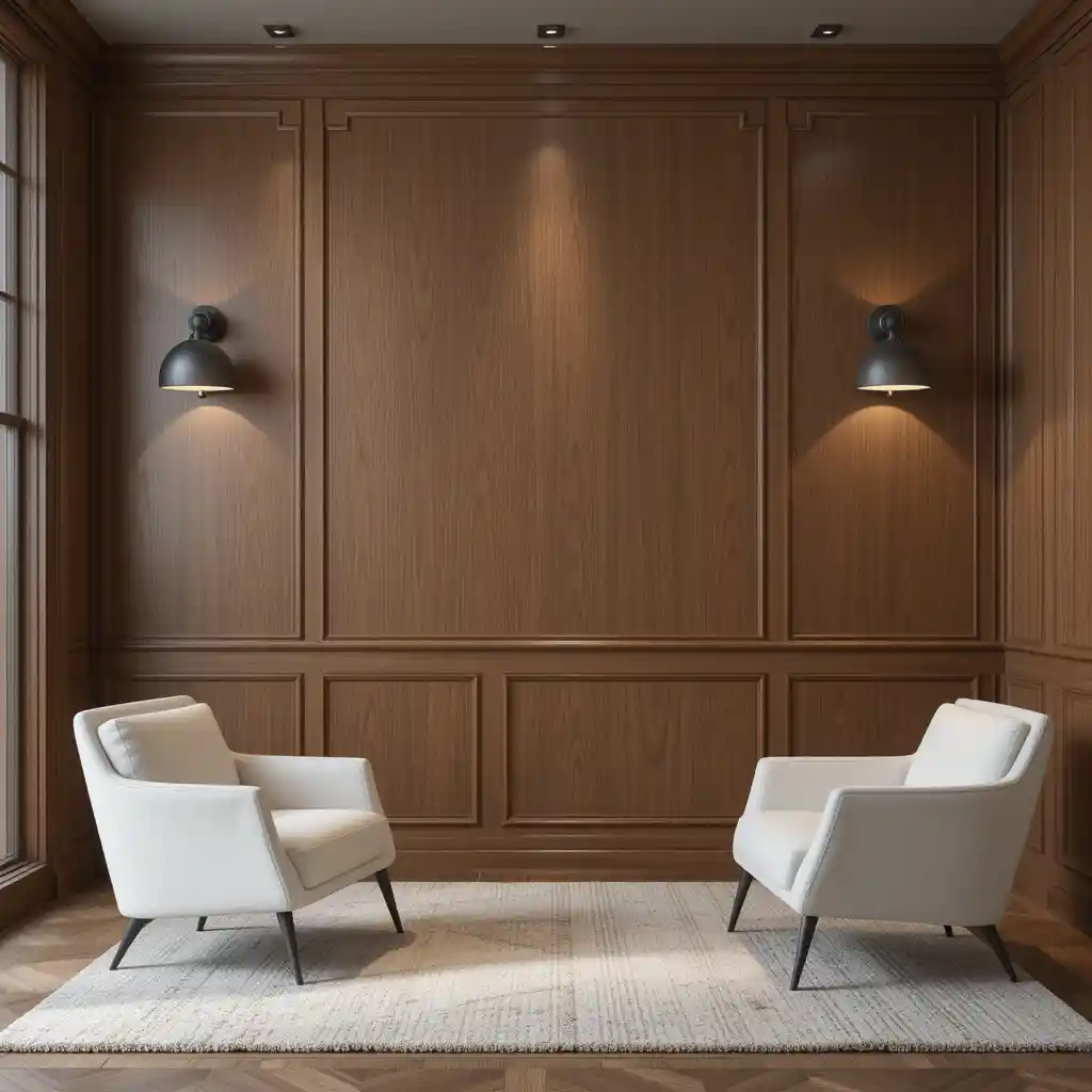 Brown Wood Paneling with Black Lighting