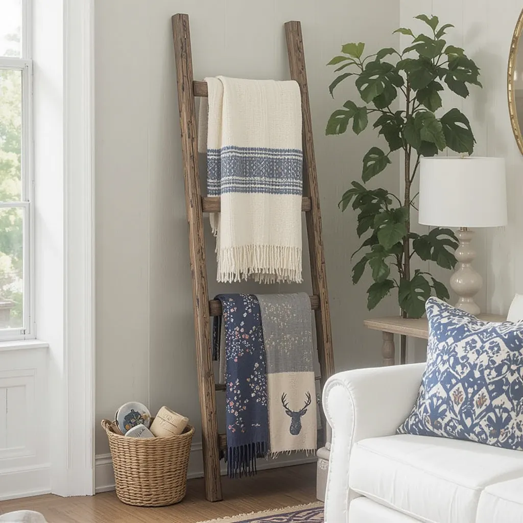 Charming Wooden Ladder for Blanket Storage