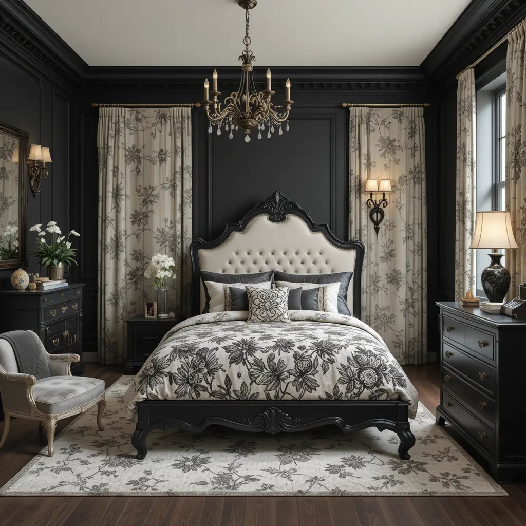 Classic Black and Cream Bedroom with a Vintage Touch