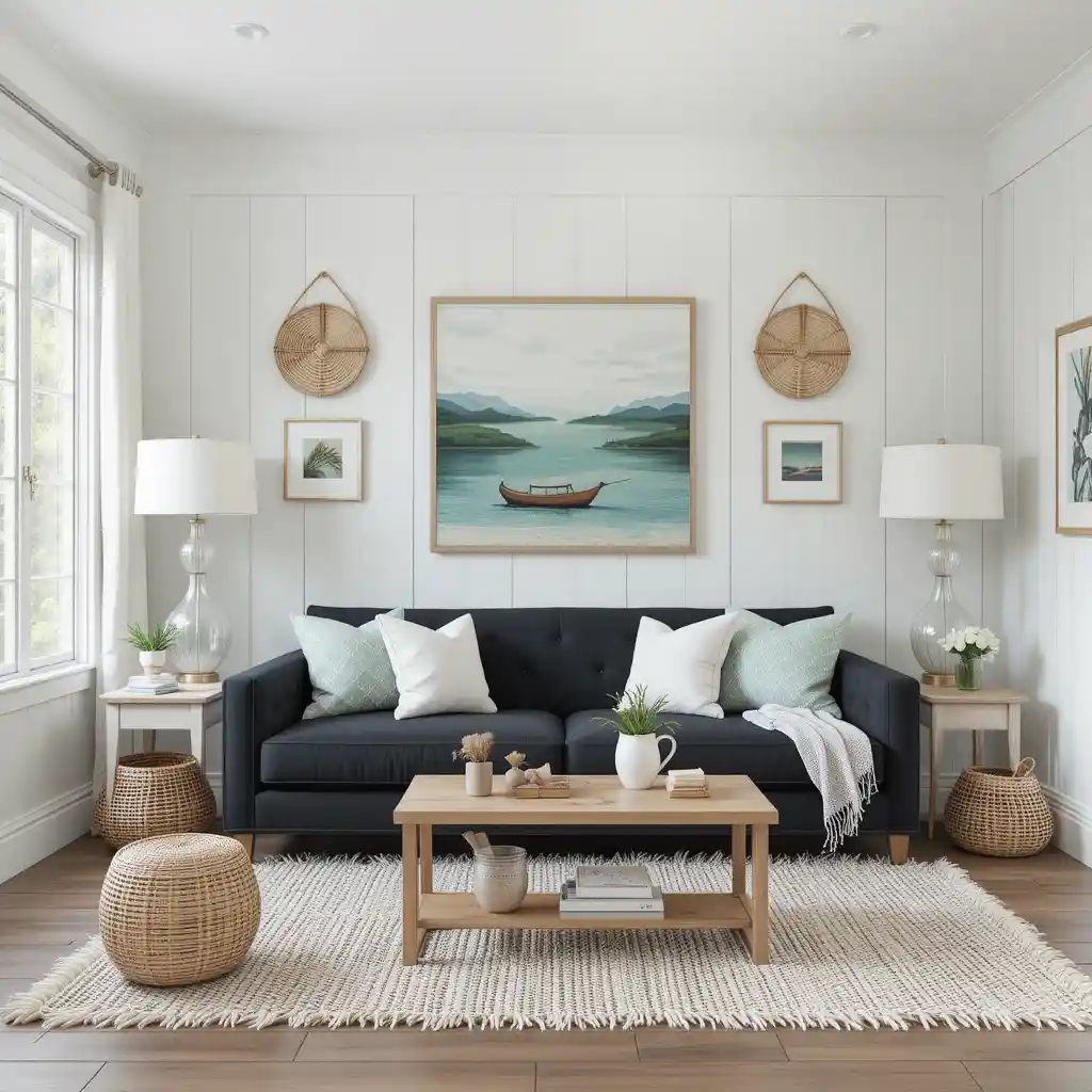 Coastal Vibes with Black Couch Contrast