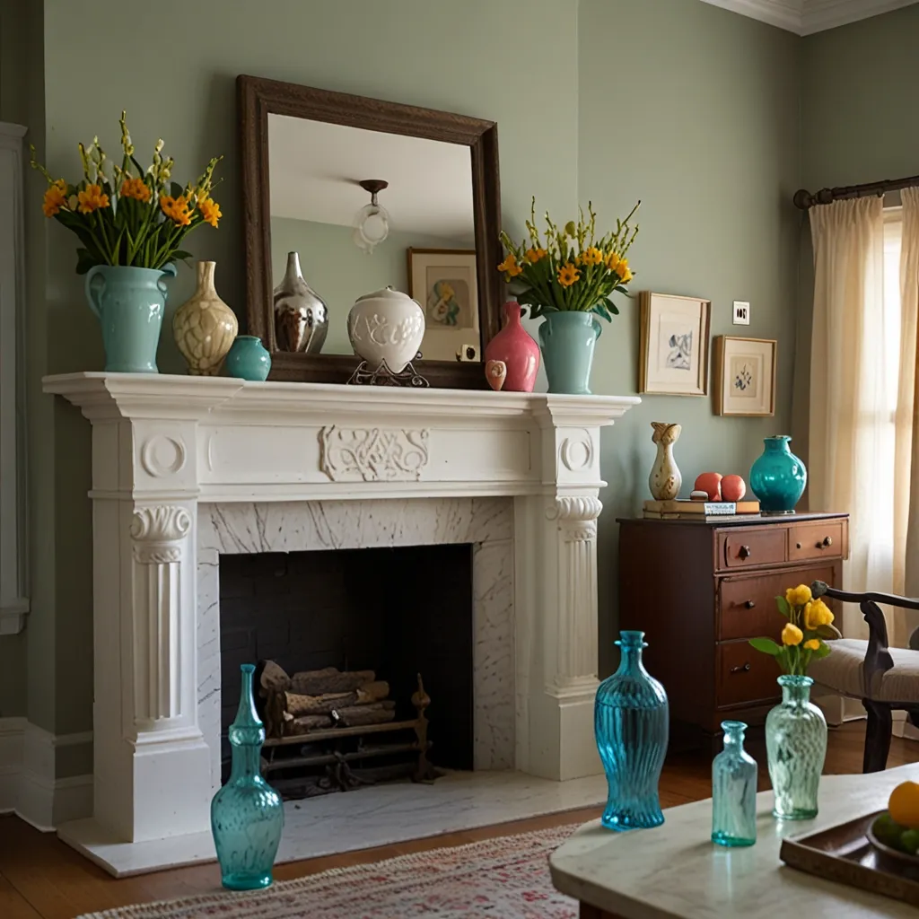Colorful Vintage Finds on the Mantle