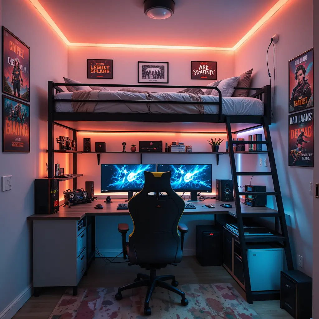 Creative Gaming Room with Bunk Bed for Two