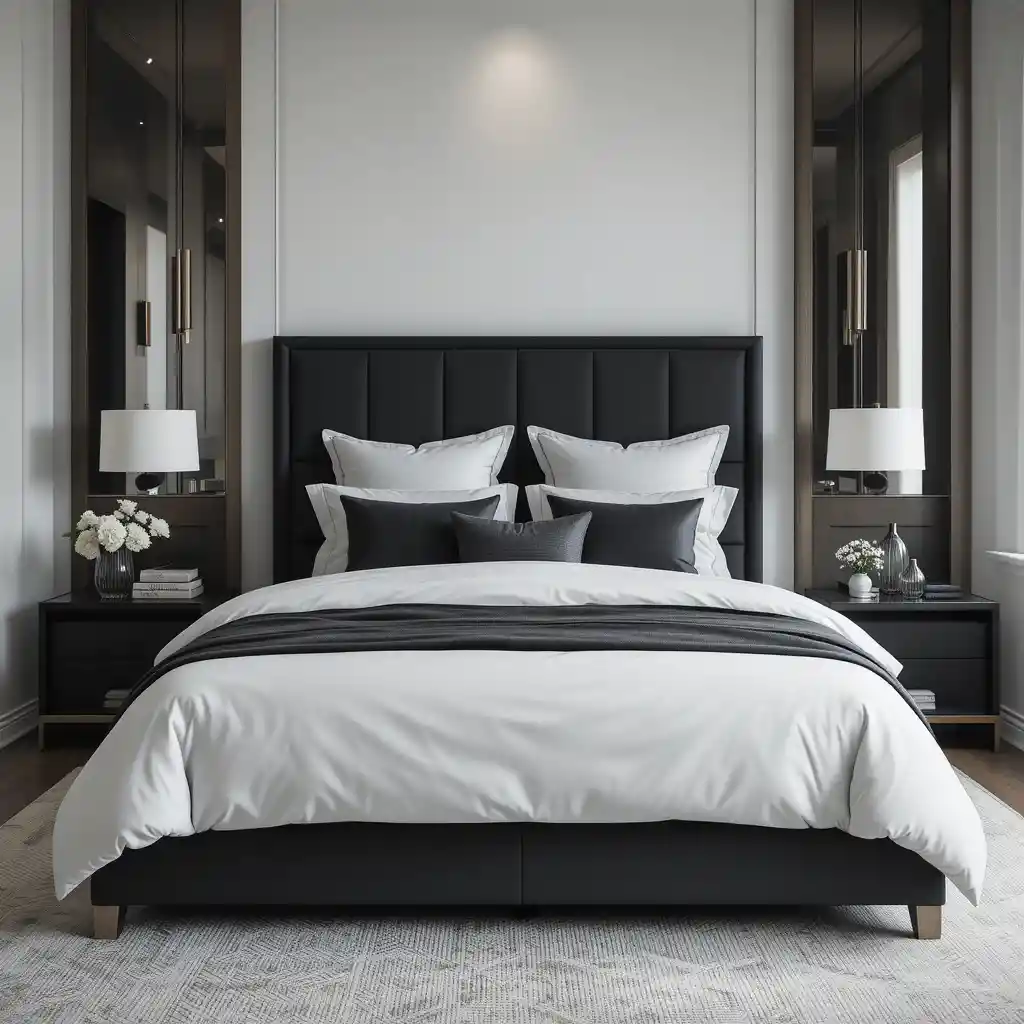 Crisp White Bedding with Dark Accents