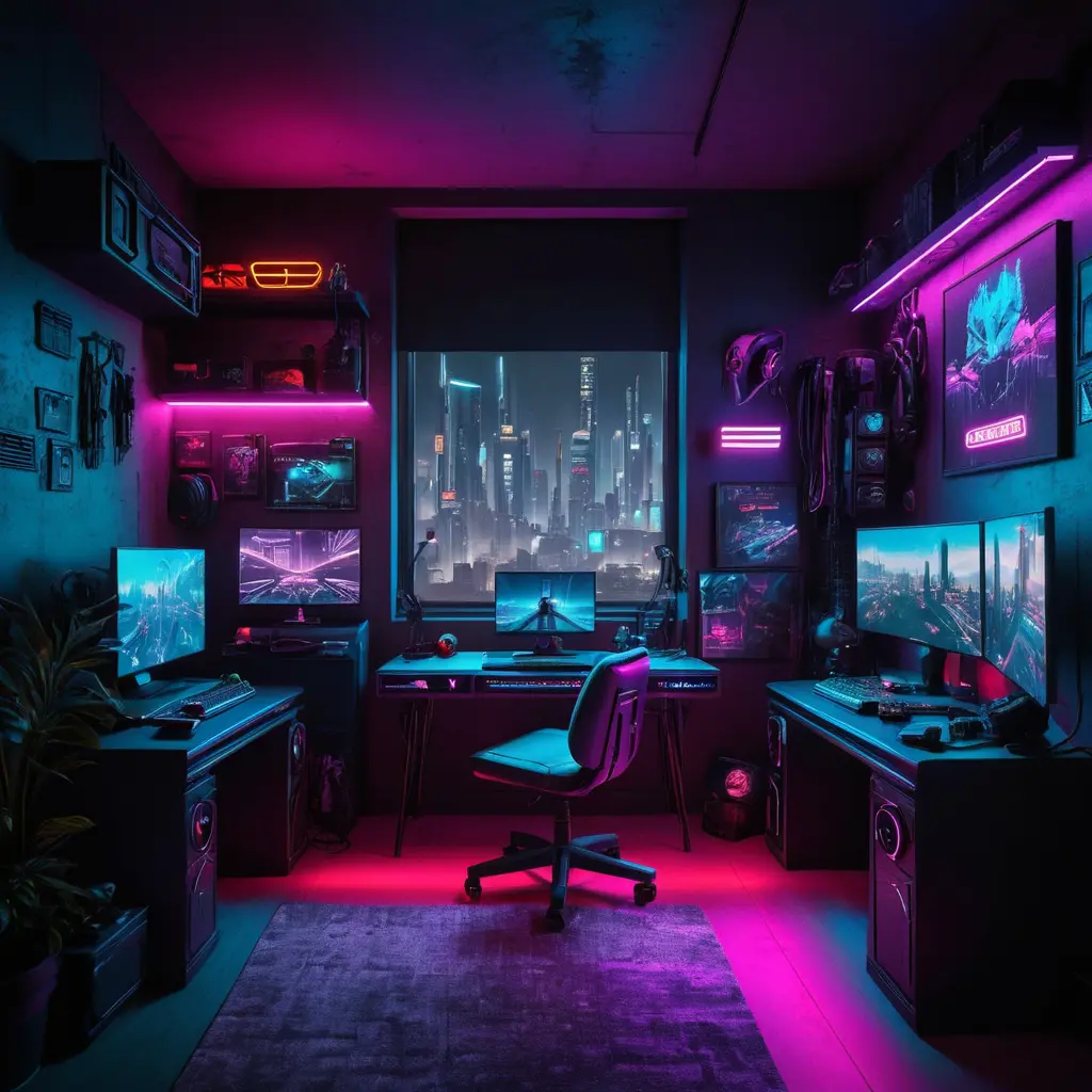 Cyberpunk Gaming Bedroom