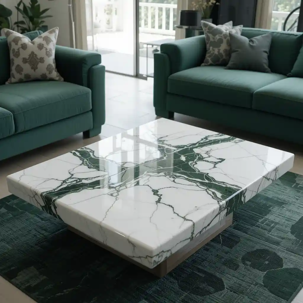 Dark Green and White Marble Coffee Table