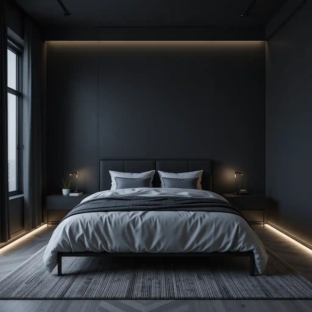 Dark Modern Bedroom with Minimalist Design