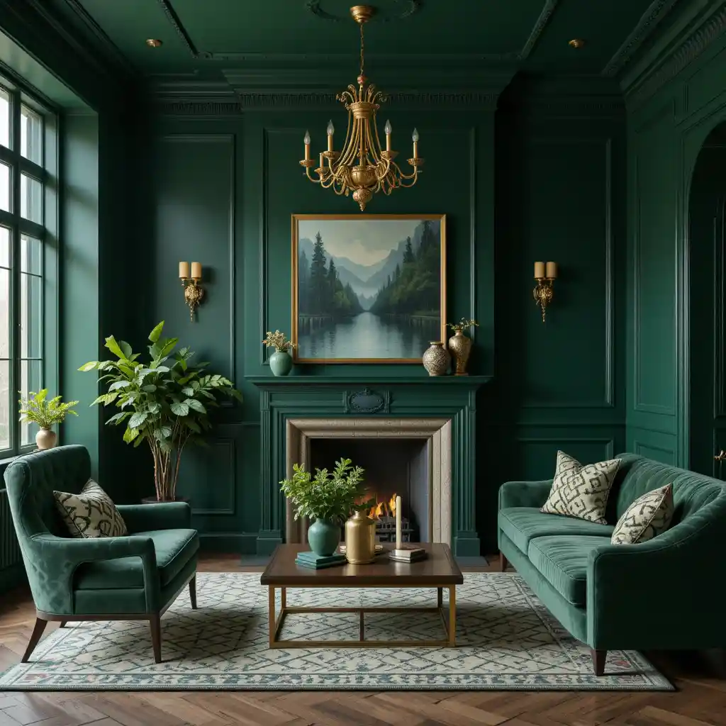 Deep Green and Brass Lighting Fixtures