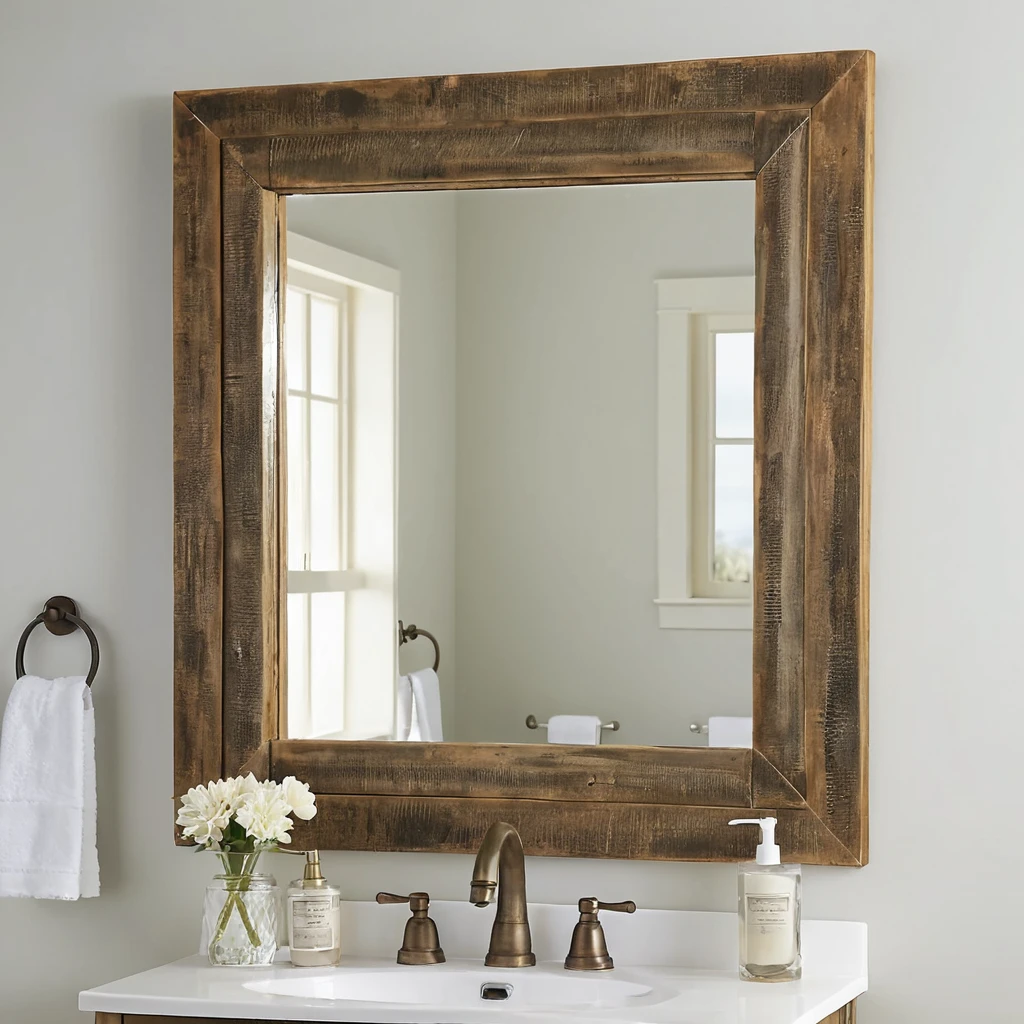 Distressed Wood Frame Mirror