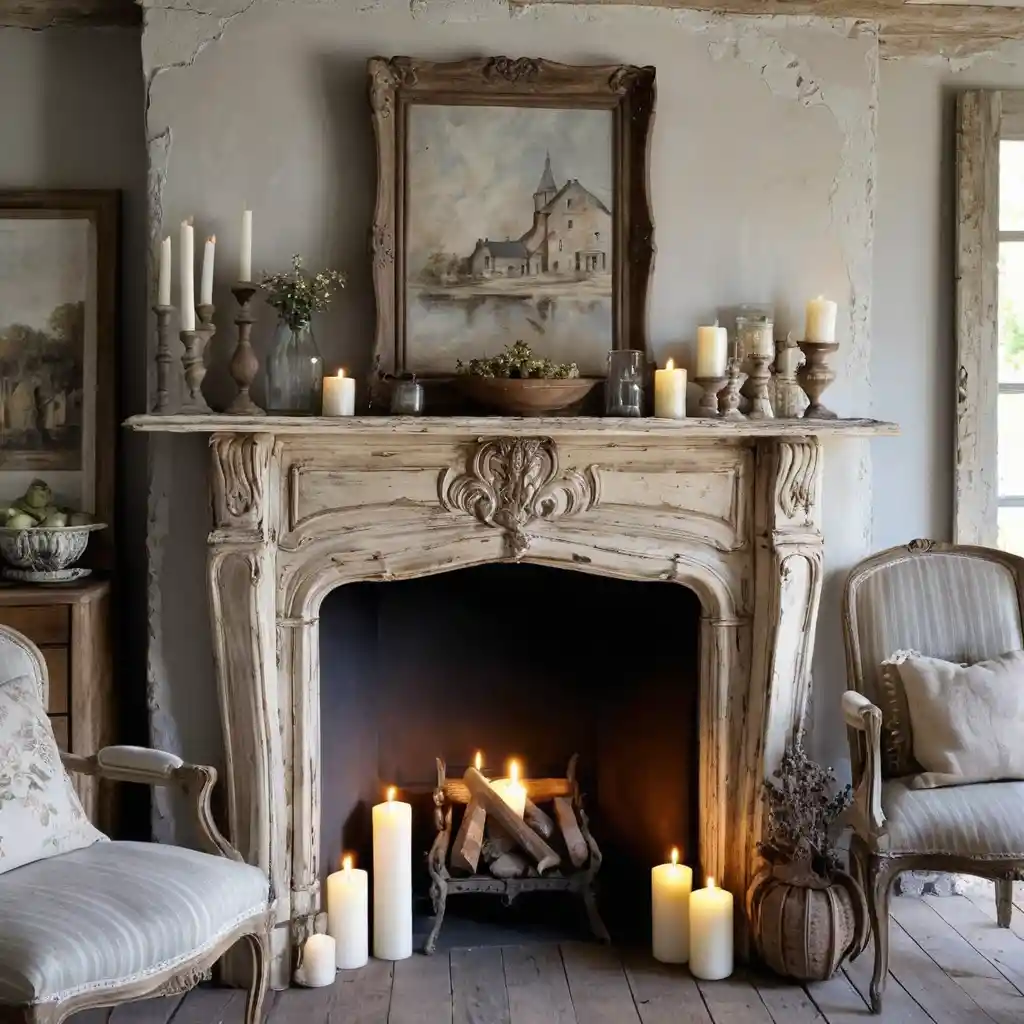 Distressed Wooden Mantel