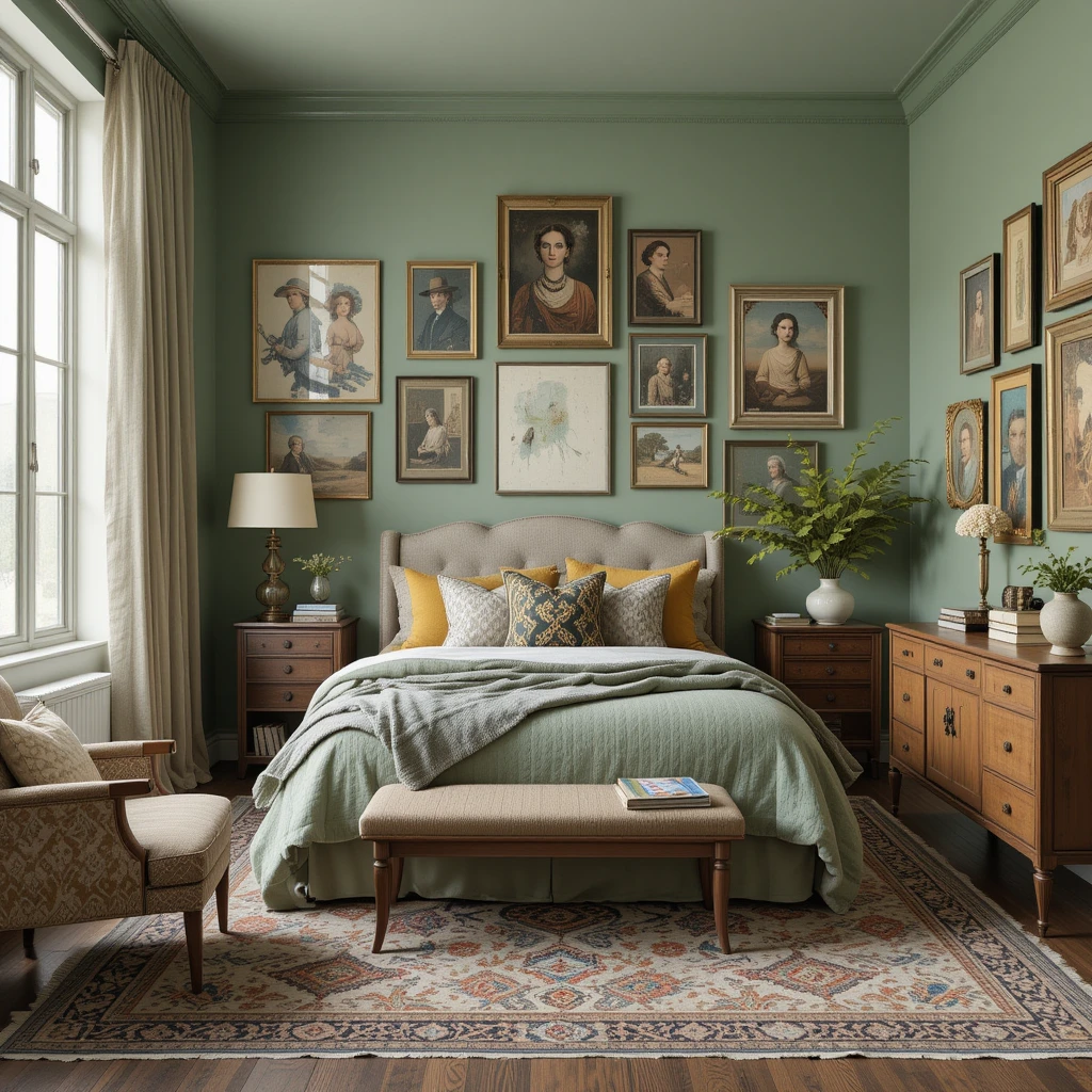 Eclectic Sage Green Bedroom