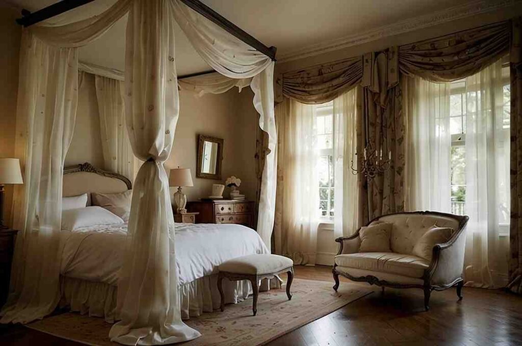 Elegant Canopy Bed with Flowing Drapes