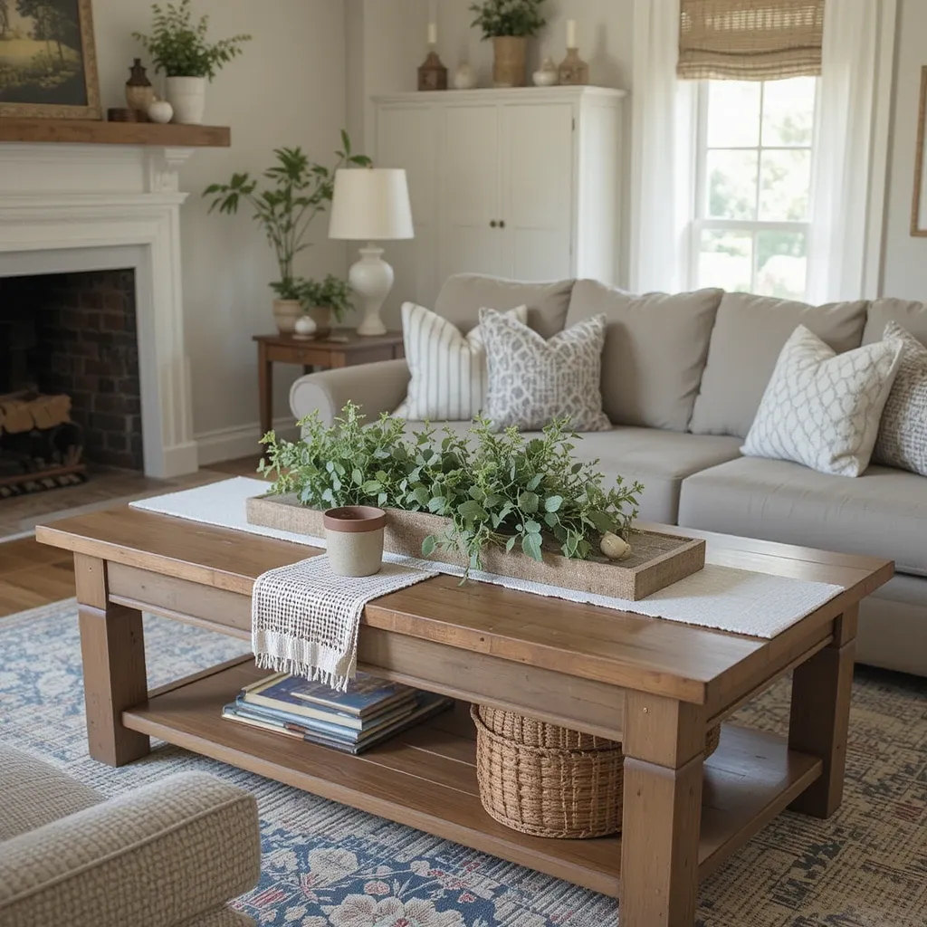 Farmhouse-Style Wooden Coffee Table