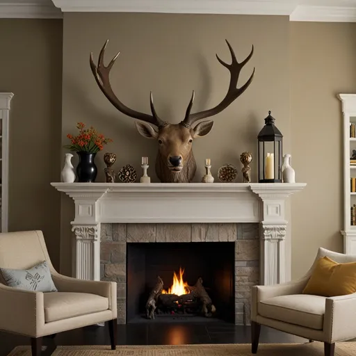Faux Animal Head Above the Mantle