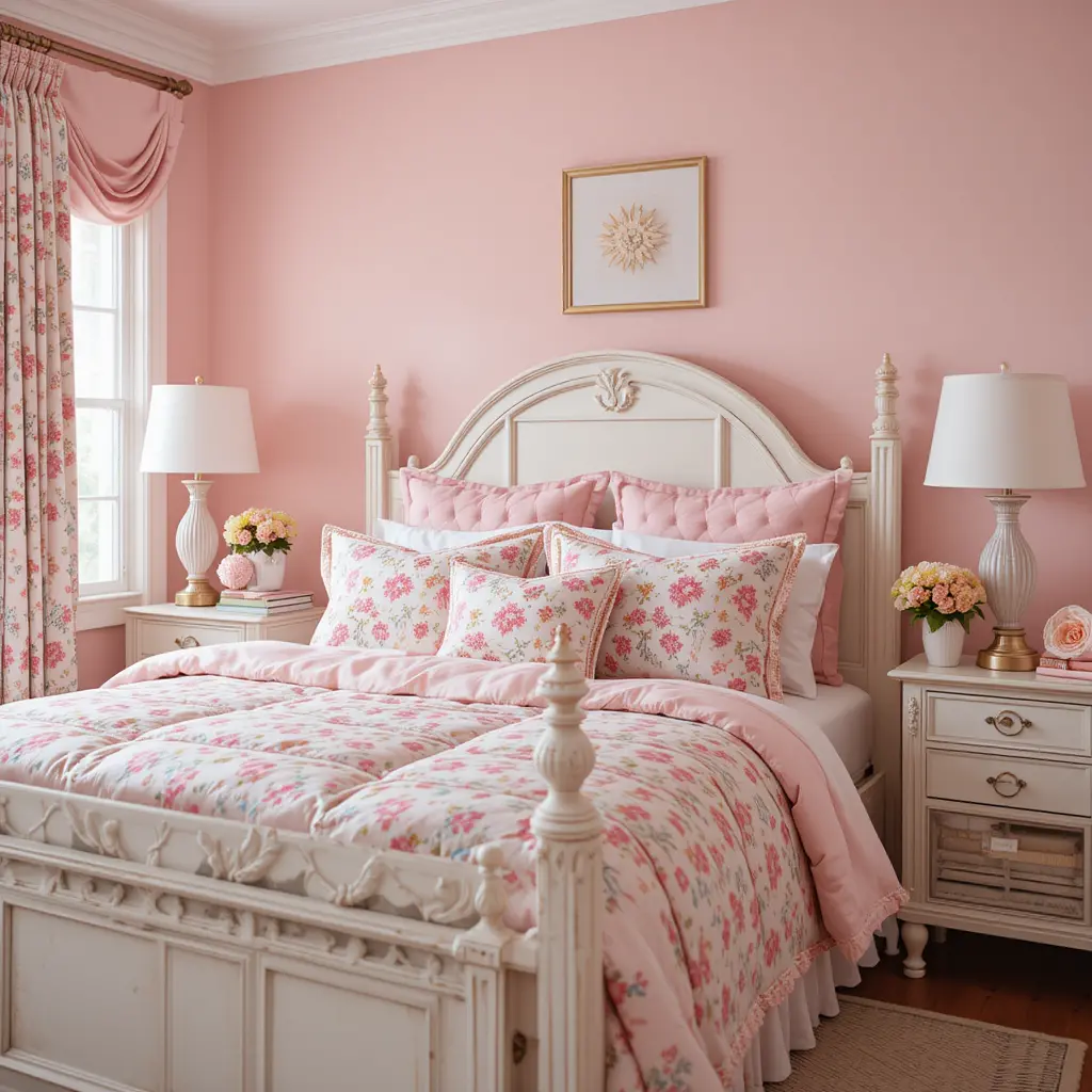 Feminine Preppy Bedroom with Pink Tones