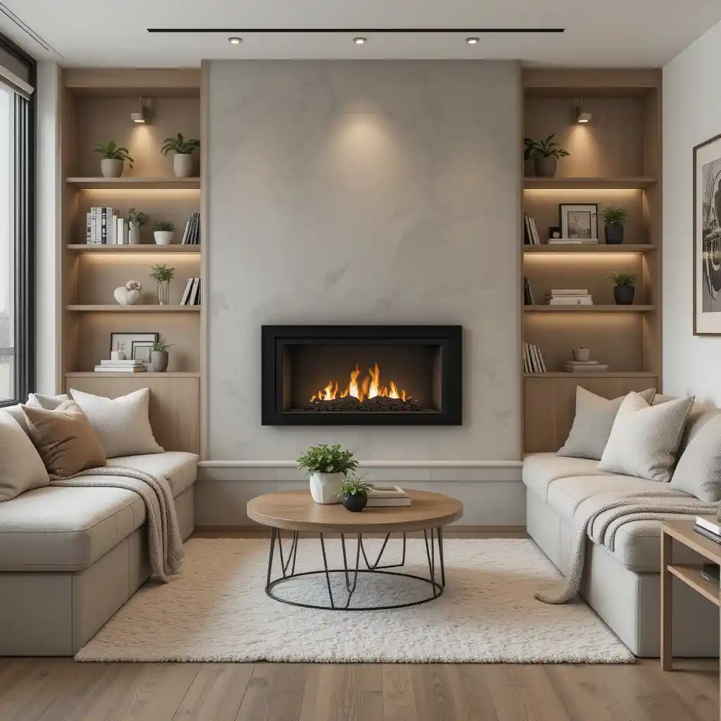 Fireplace with Built-In Seating