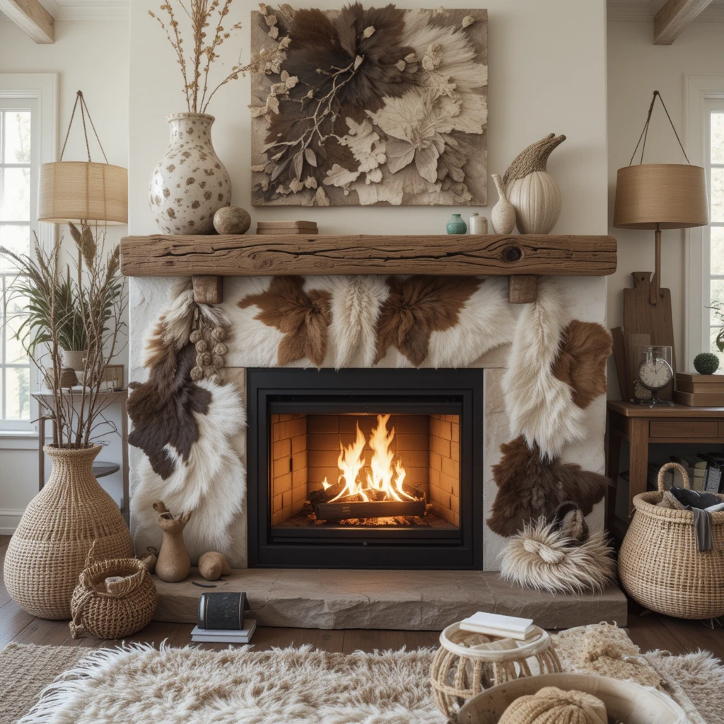 Fireplace with Faux Animal Hides