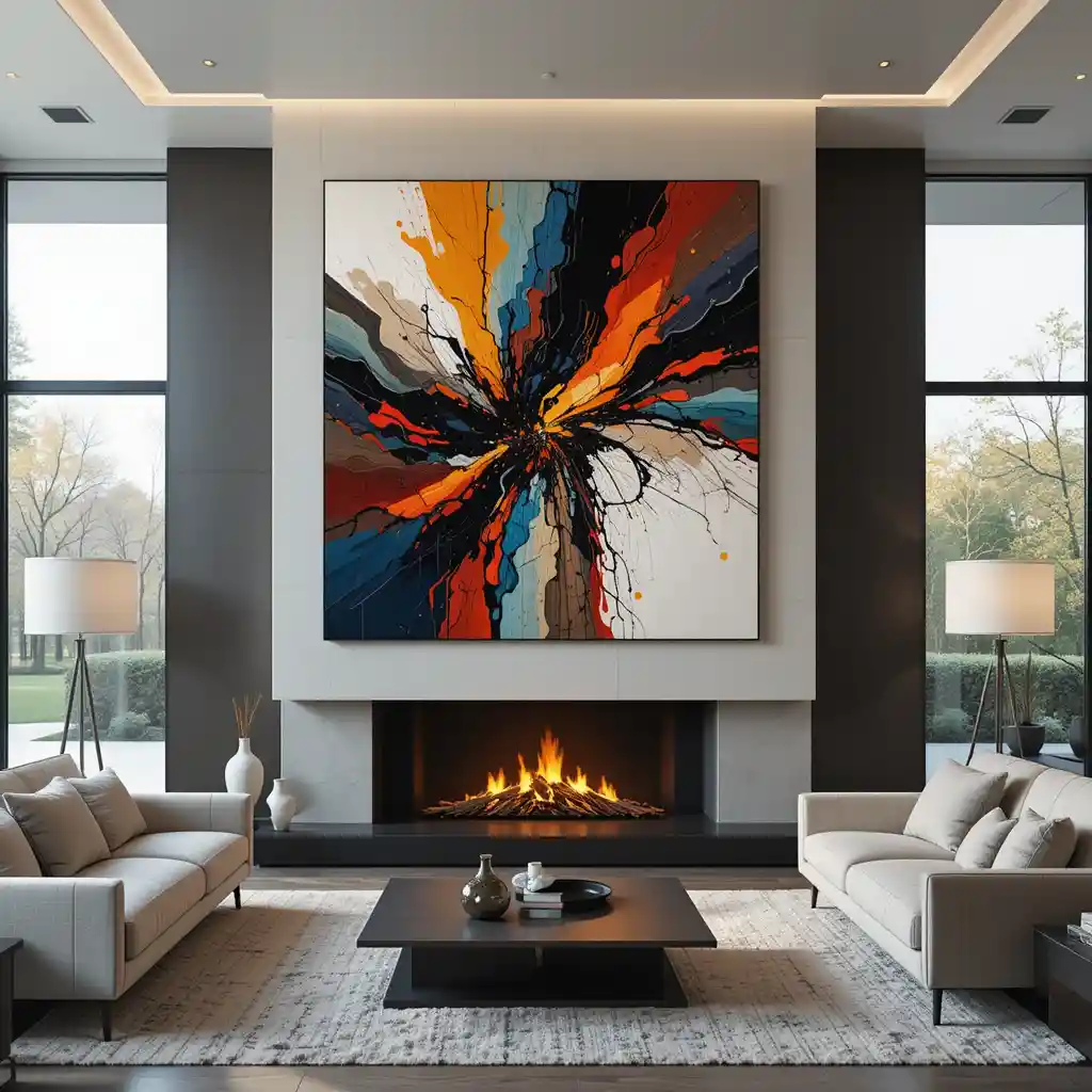 Fireplace with Oversized Art Above
