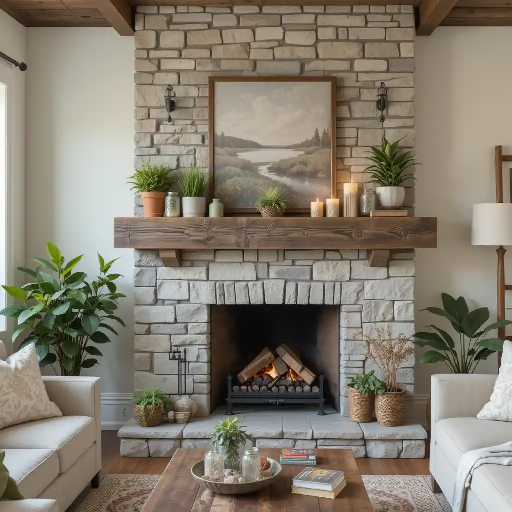 Fireplace with Reclaimed Wood Mantel