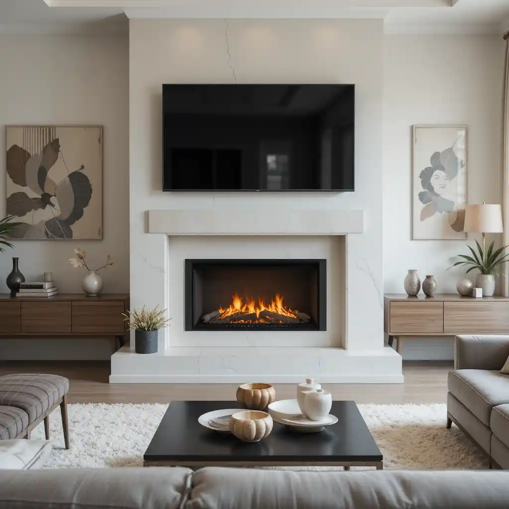 Fireplace with a Large Screen TV Above