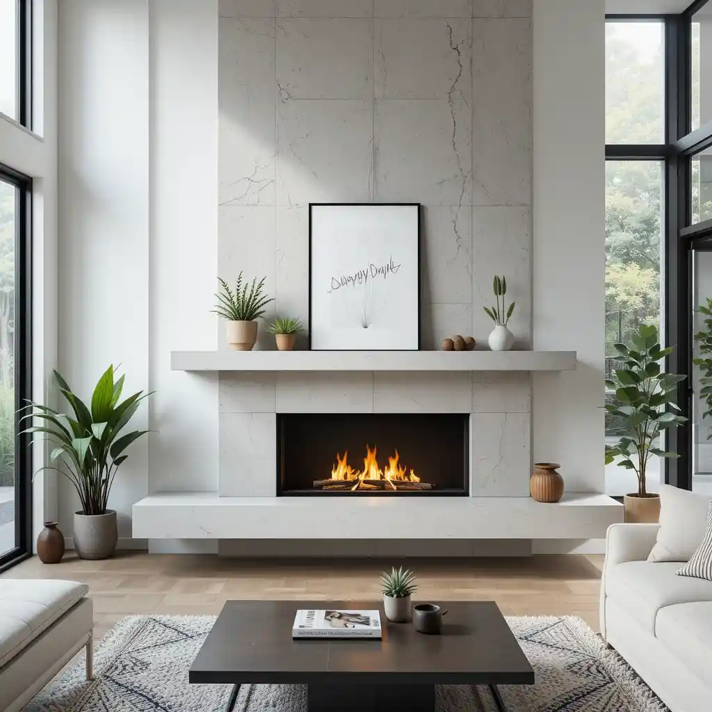 Floating Concrete Shelf Fireplace
