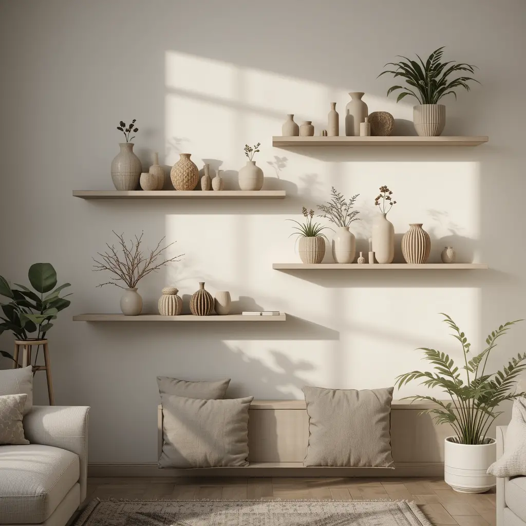 Floating Shelves with Neutral Decor